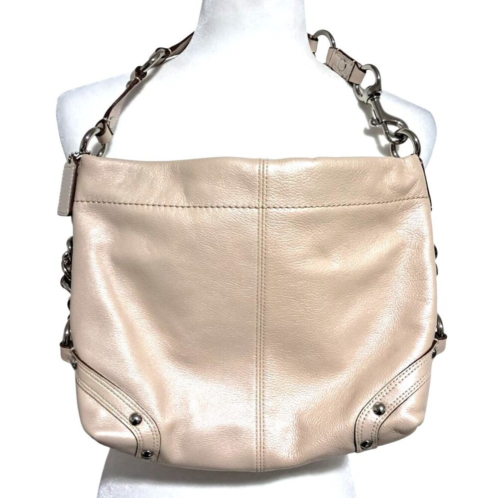 Coach Carly Bag F15251 Metallic Pearl Cream Purse Lavender Interior - Picture 3 of 16